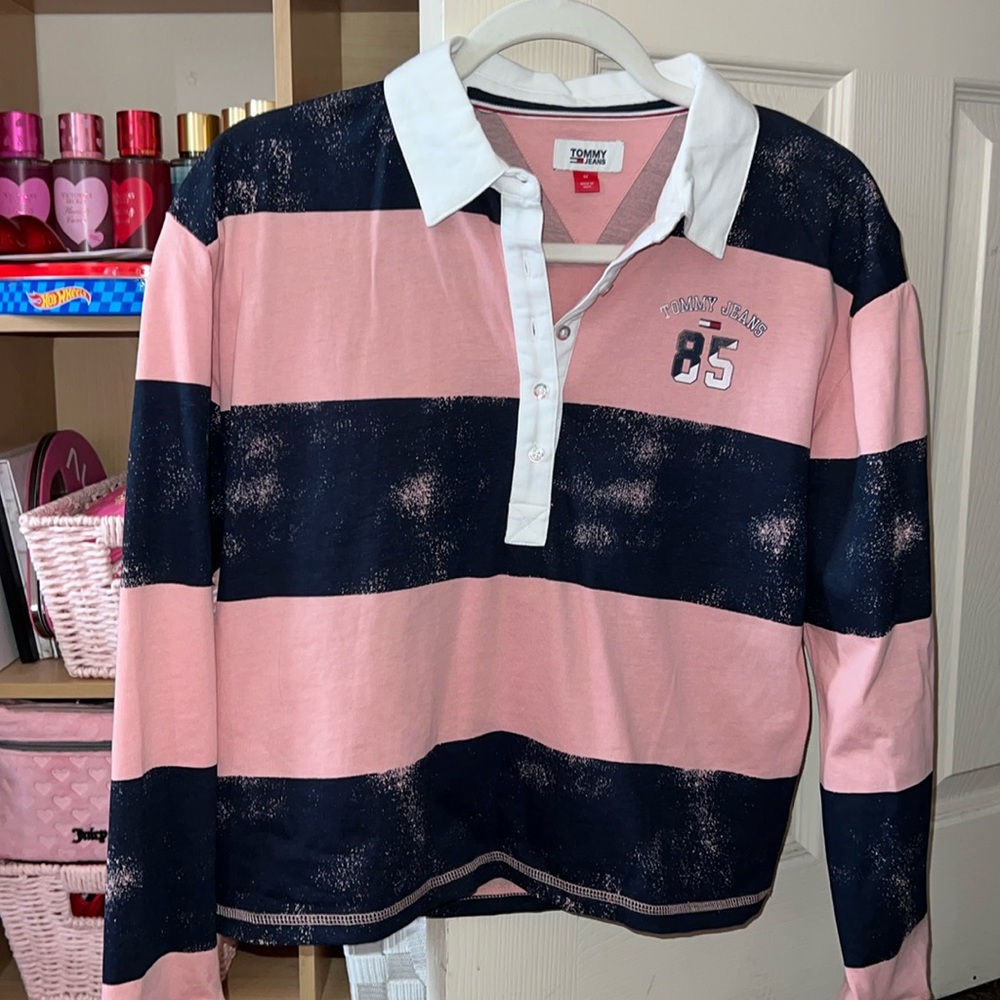 Tommy Hilfiger Rugby Shirt Pink & Navy Stripes